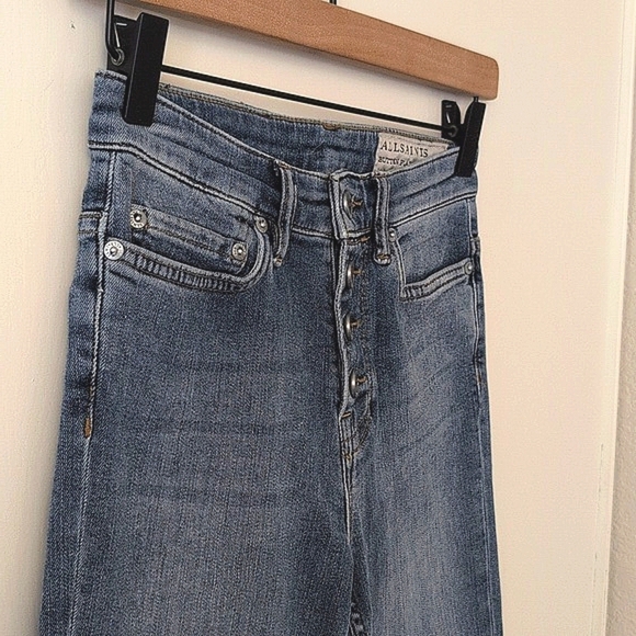 AllSaints Womens 25 Button Flare Fit Jeans Denim Boho Western Casual Classic - Picture 4 of 8